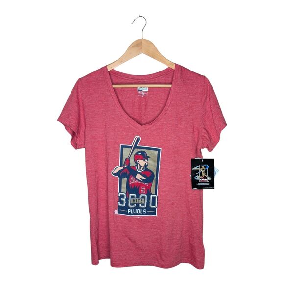 New Era MLB Angels Pujols 3000 Hits Women’s T Shirt XL Red V Neck Baseball LA - Picture 1 of 5